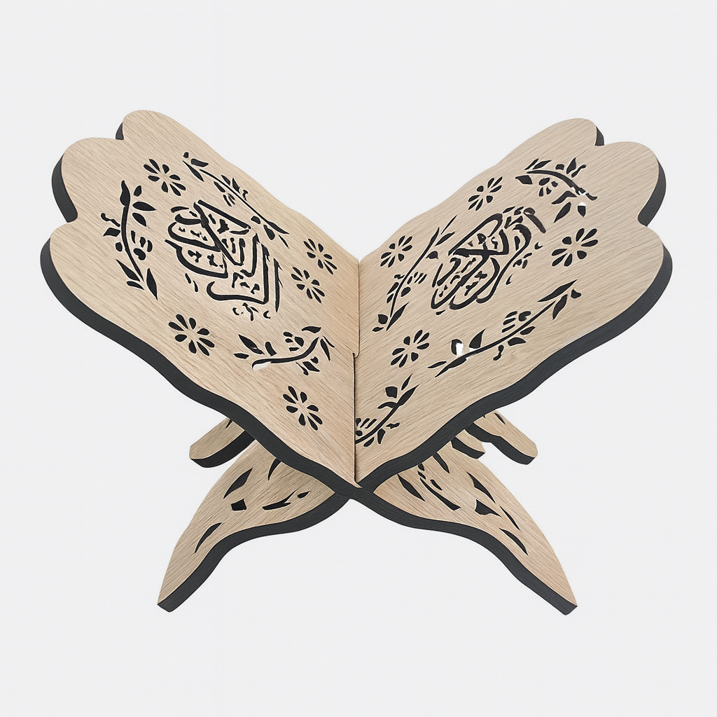 support coran en bois clair ajouré support coran en bois clair ajouré